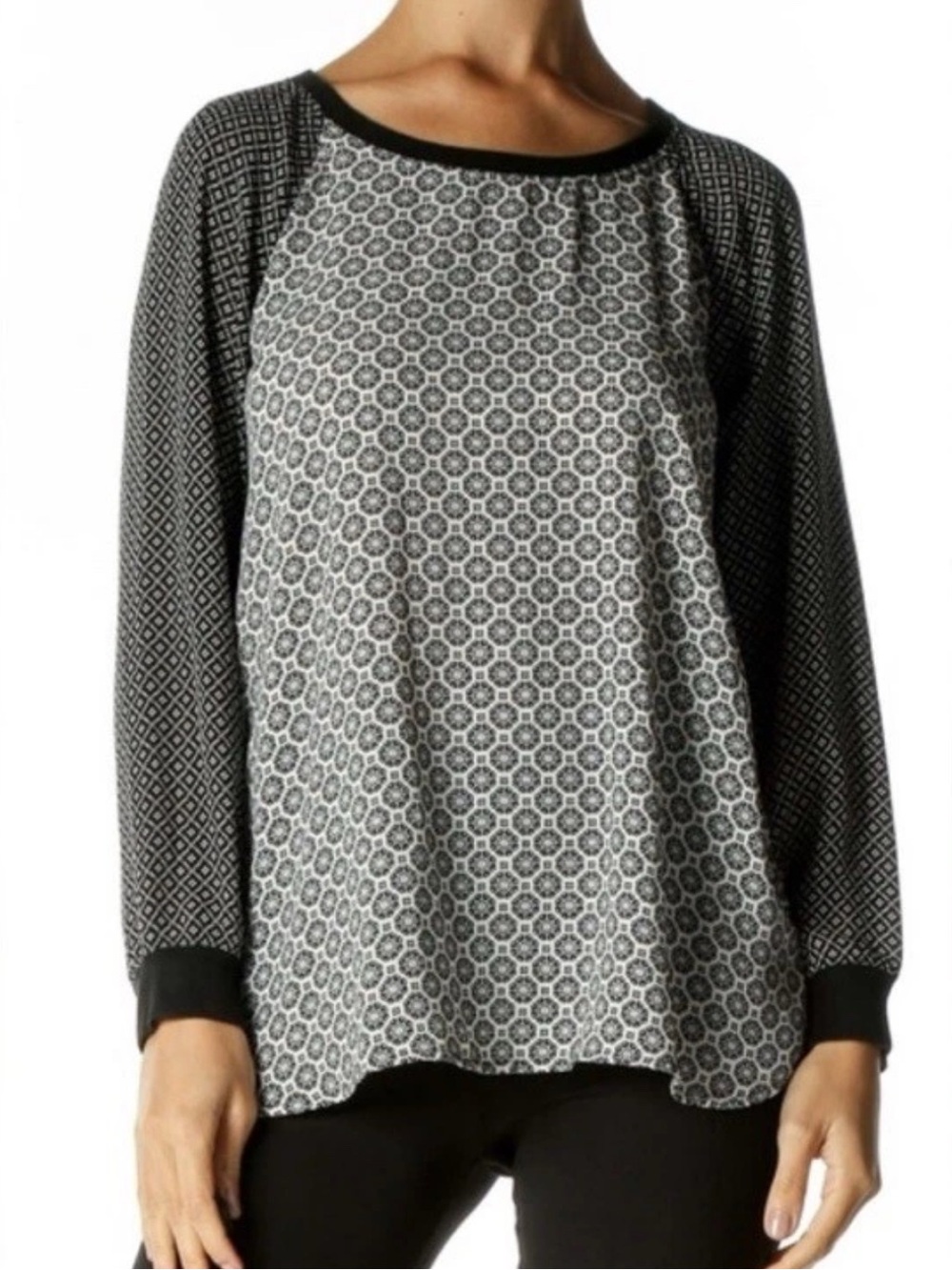 Loft Geometric Mixed Print Blouse Top